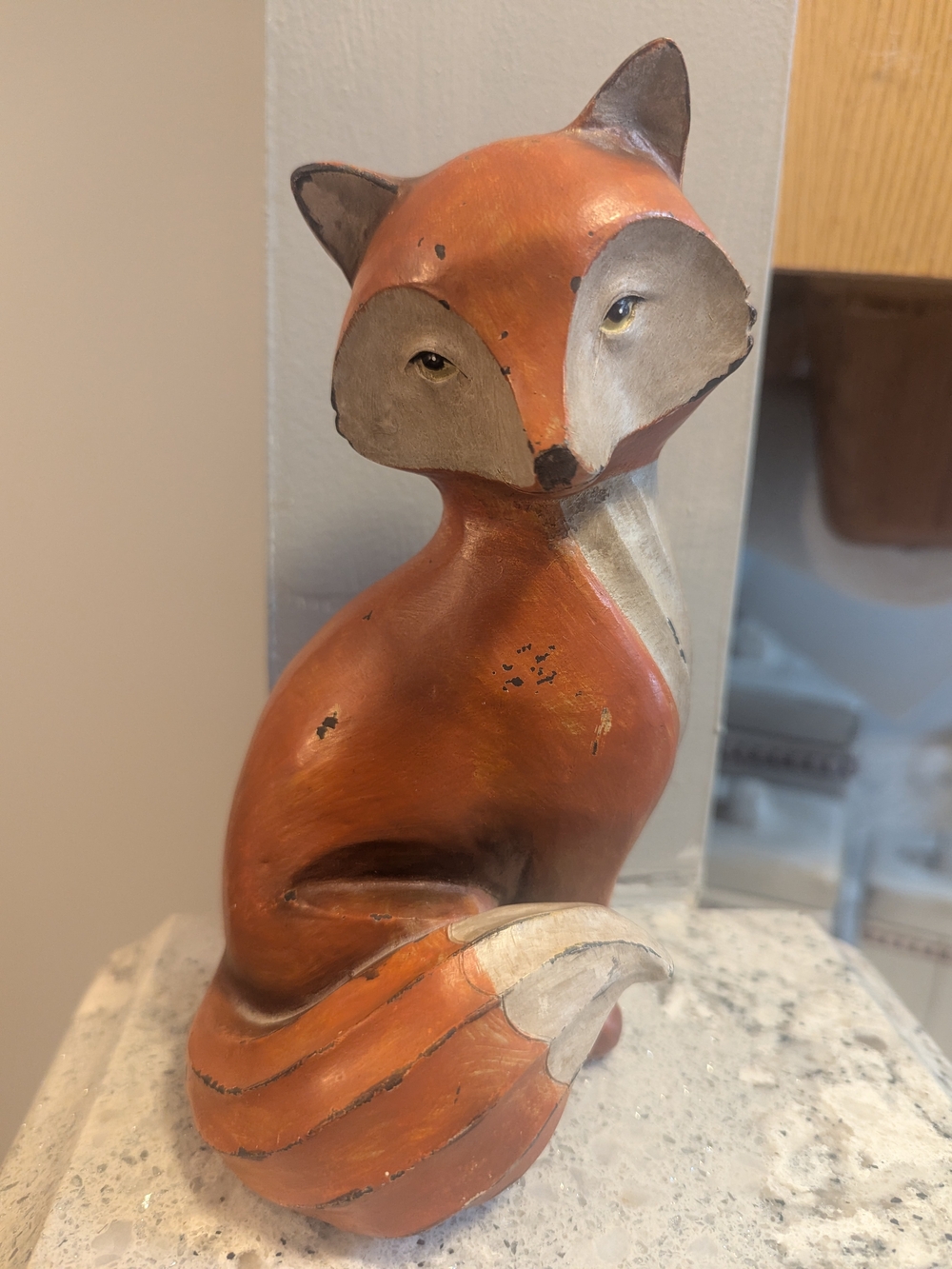Decorative Fox Resin Figurine Faux Wood Distressed Design Statue decor